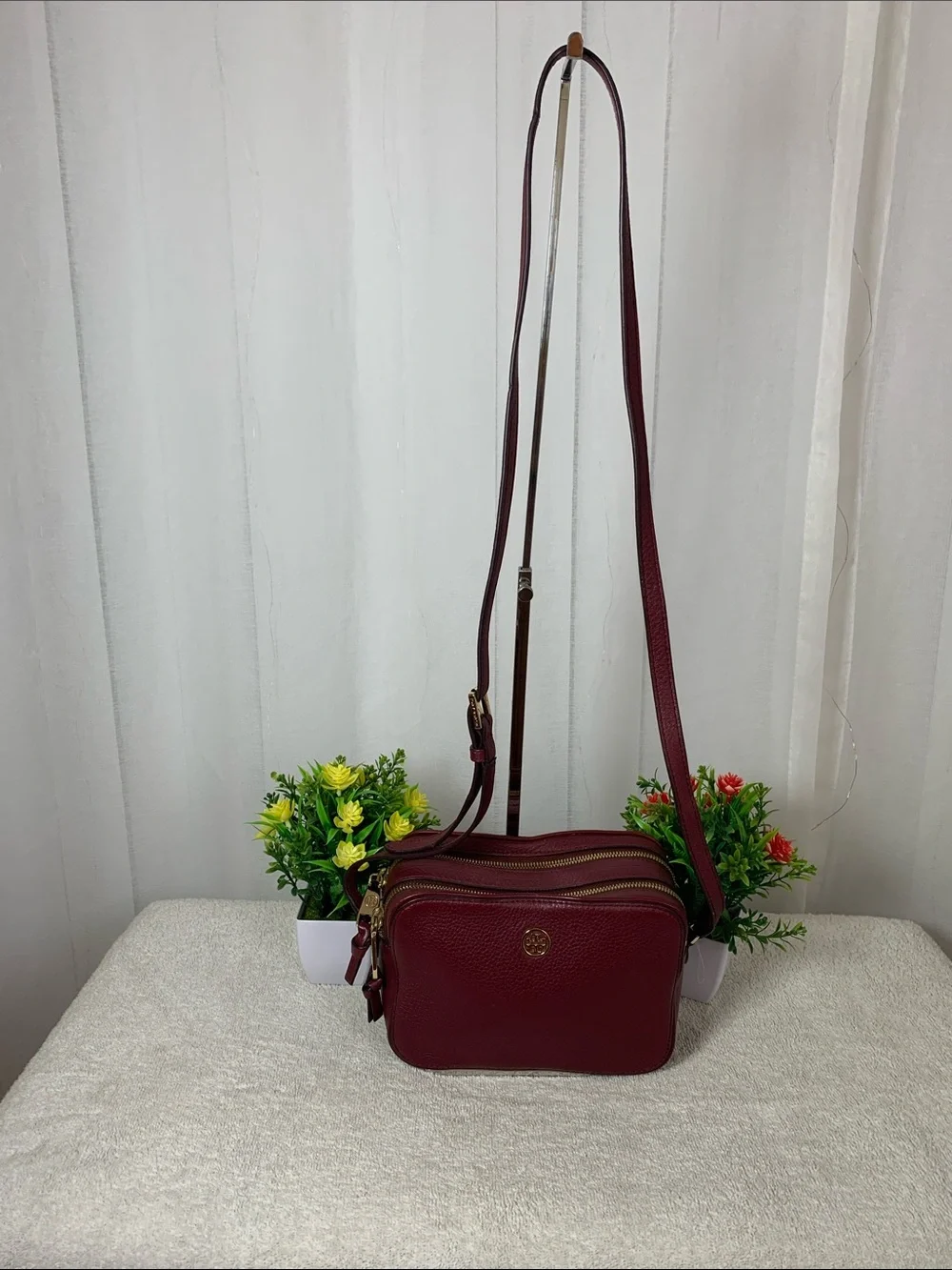 GUC Tory Burch Burgundy Crossbody Bag